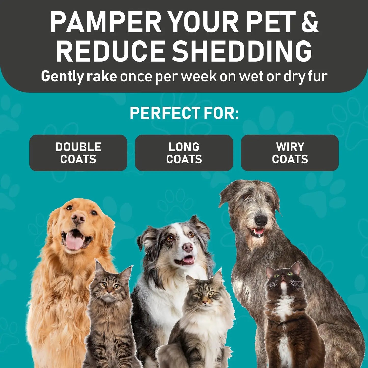 Professional Deshedding Brush for Dogs & Cats – Double-Sided Undercoat Rake with Stainless Steel Teeth – Reduces Shedding & Mats – Gentle Dematting Tool for Long-Haired Pets