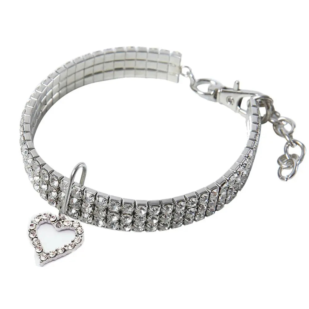 Rhinestone Decor Pet Collar, 1 Count Adjustable Pet Collar with Heart Shaped Pendant, Pet Accessories for Small Medium Large Dogs & Cats