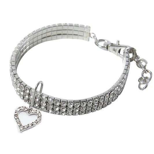 Rhinestone Decor Pet Collar, 1 Count Adjustable Pet Collar with Heart Shaped Pendant, Pet Accessories for Small Medium Large Dogs & Cats