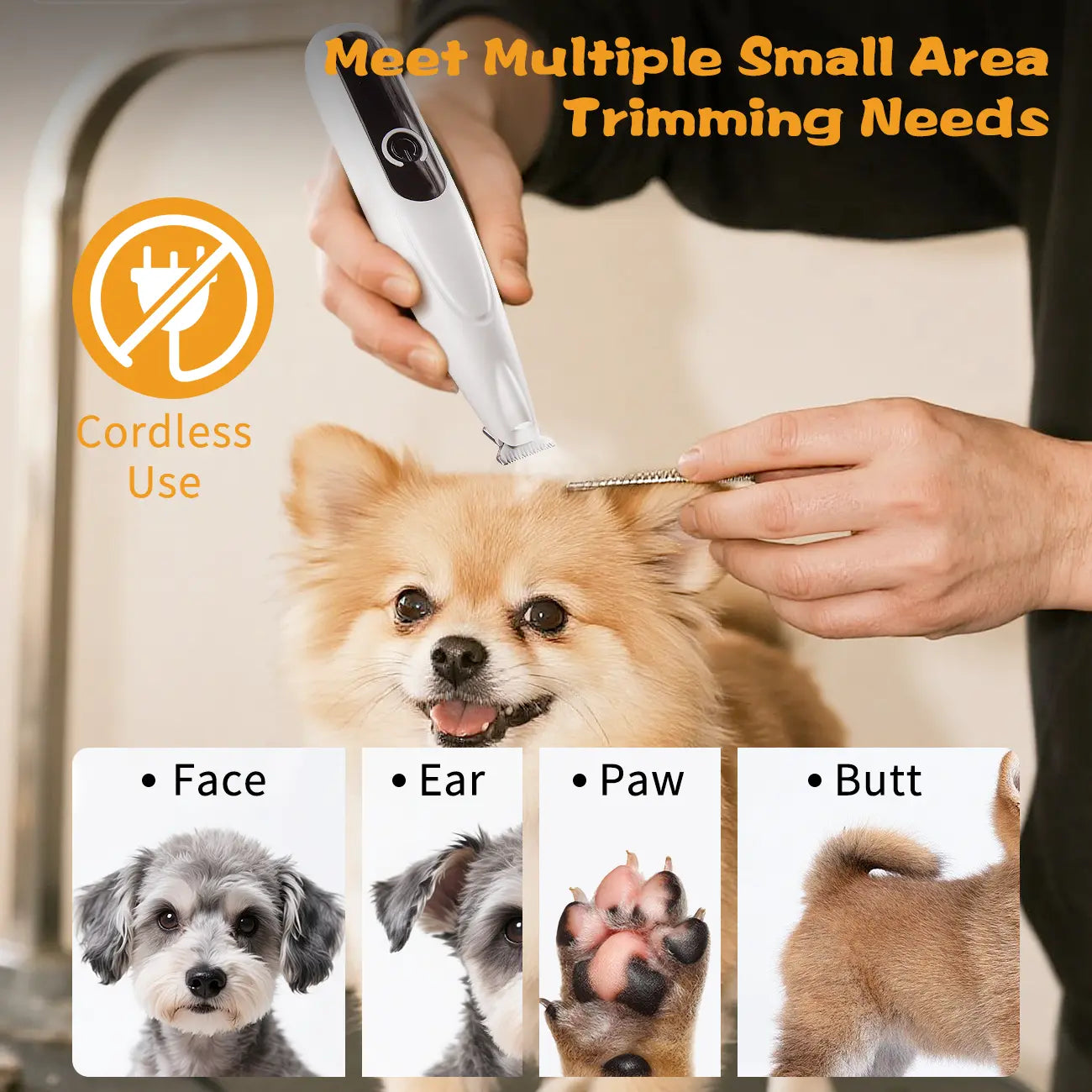Rechargeable Pet Dog Cat Hair Trimmer Kit, Pet Paw Trimmer, Cordless Quiet Dog Trimmer for Grooming with LED Light, Small Dog Grooming Clippers for Dogs & Cats, Pet Grooming Tool,Waterproof, Low Noise Pet Shaver