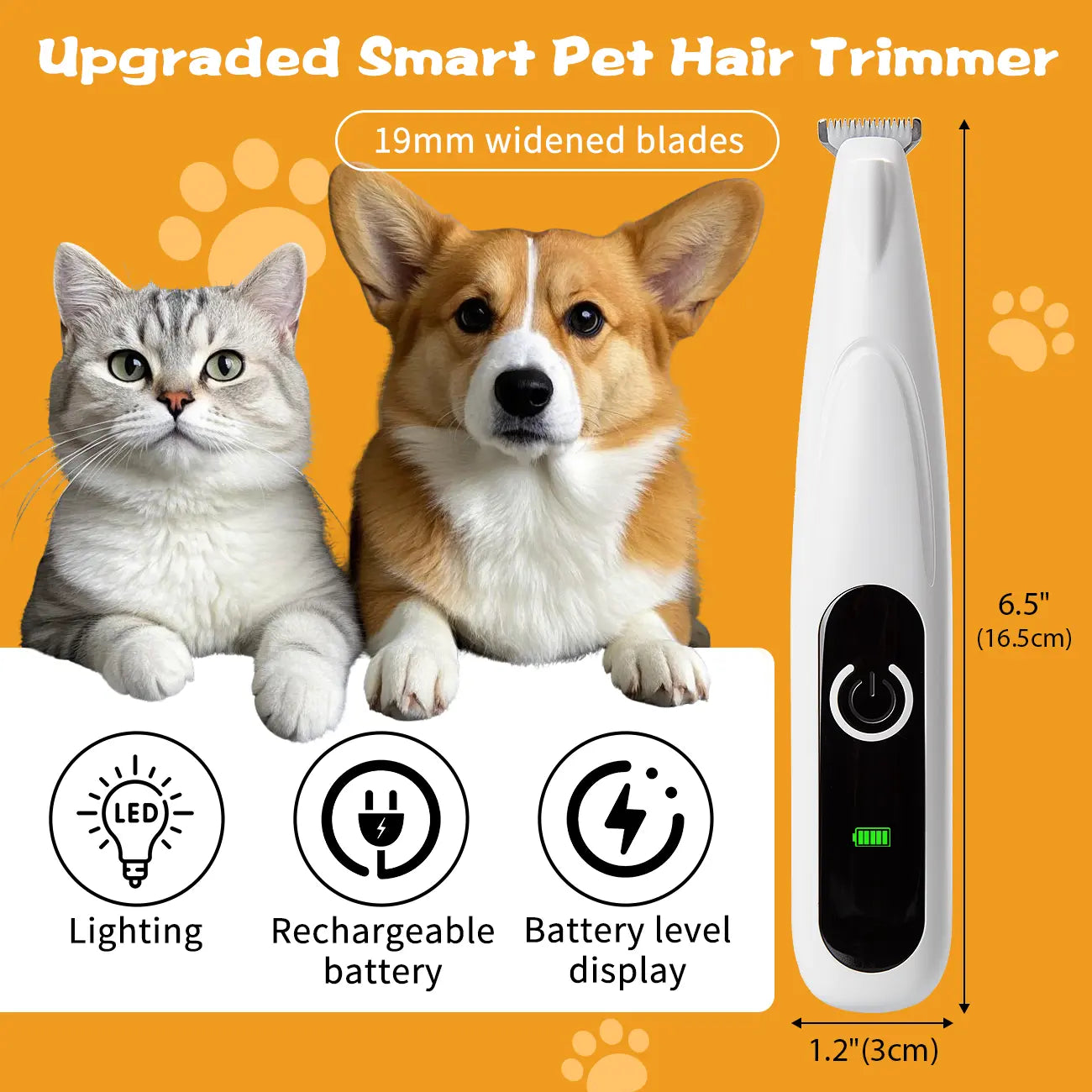 Rechargeable Pet Dog Cat Hair Trimmer Kit, Pet Paw Trimmer, Cordless Quiet Dog Trimmer for Grooming with LED Light, Small Dog Grooming Clippers for Dogs & Cats, Pet Grooming Tool,Waterproof, Low Noise Pet Shaver