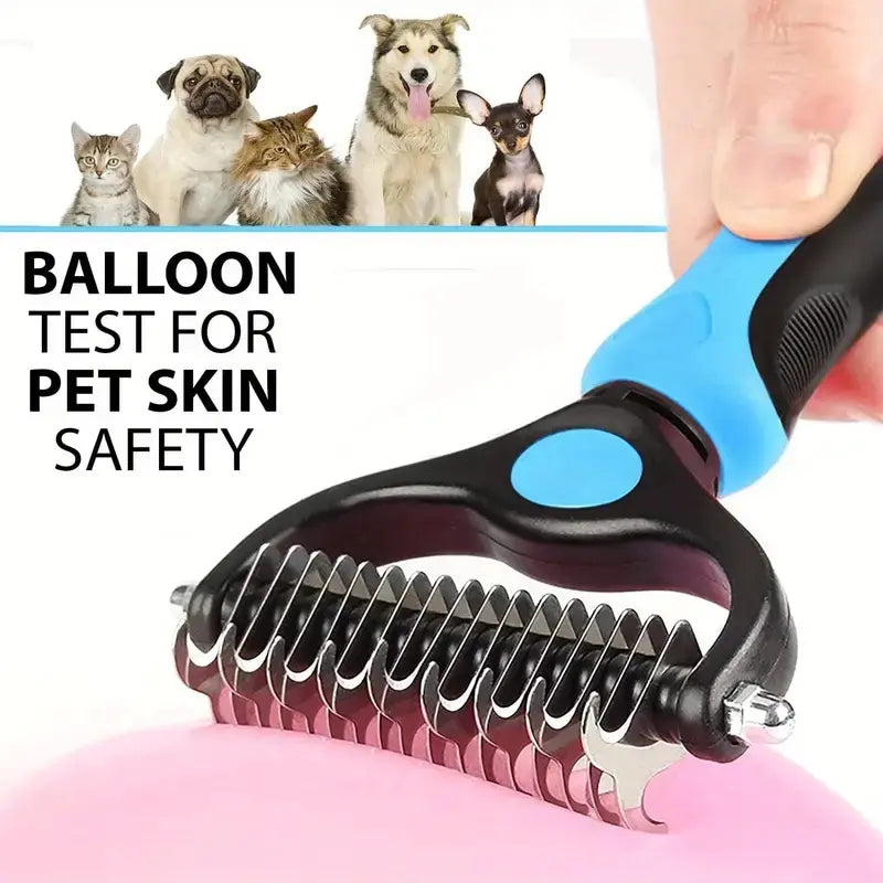 Professional Deshedding Brush for Dogs & Cats – Double-Sided Undercoat Rake with Stainless Steel Teeth – Reduces Shedding & Mats – Gentle Dematting Tool for Long-Haired Pets