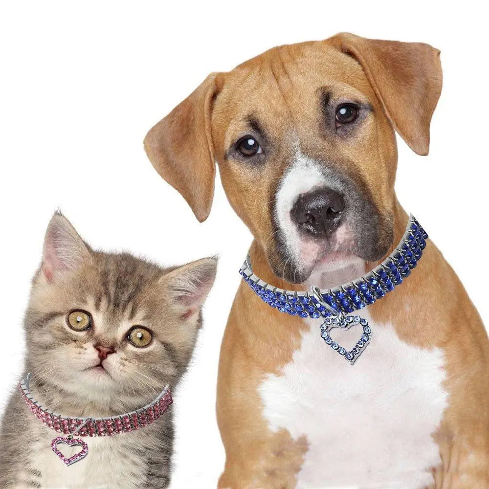 Rhinestone Decor Pet Collar, 1 Count Adjustable Pet Collar with Heart Shaped Pendant, Pet Accessories for Small Medium Large Dogs & Cats