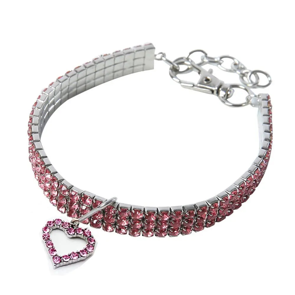 Rhinestone Decor Pet Collar, 1 Count Adjustable Pet Collar with Heart Shaped Pendant, Pet Accessories for Small Medium Large Dogs & Cats
