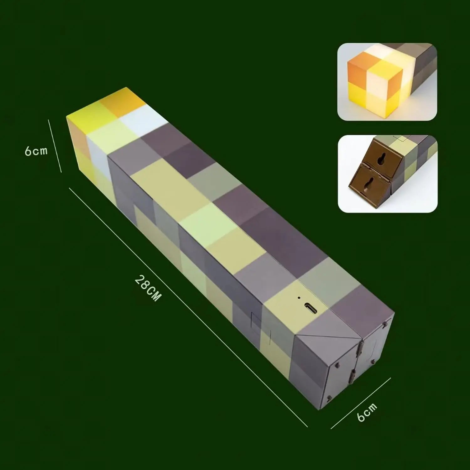 Upgraded Light-Up Wall Torch - Pixel Brownstone Torch Lamp - USB Pluggable Night Lamp - Hand Held or Wall Mount Lighting Torch