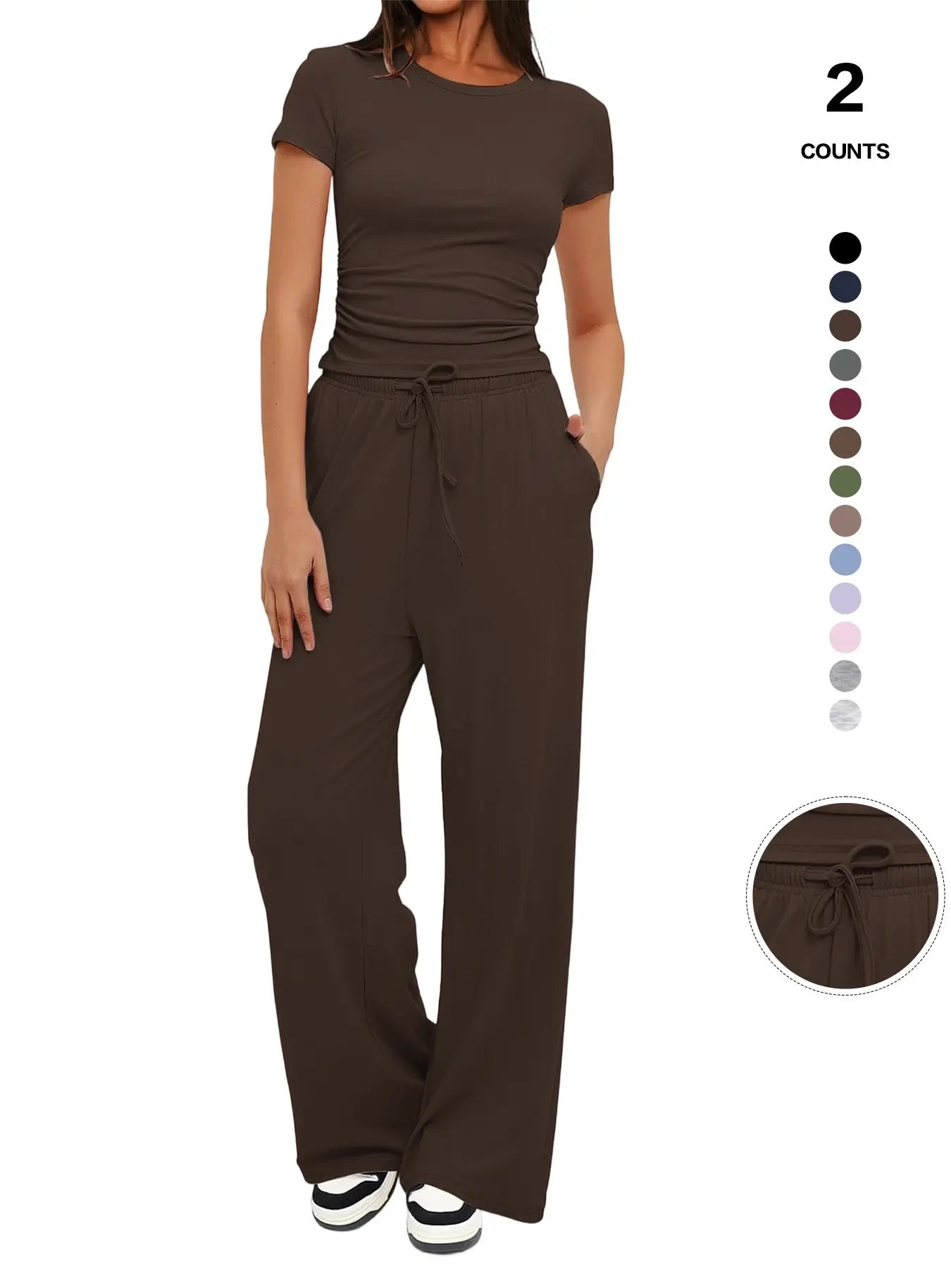 2026 Women'S Solid round Neck Tee & Pants Loungewear Pajamas Two/Six Piece Set, Casual Comfy Pyjama Set for Women, Comfy Loungewear Set for Daily Home Wear