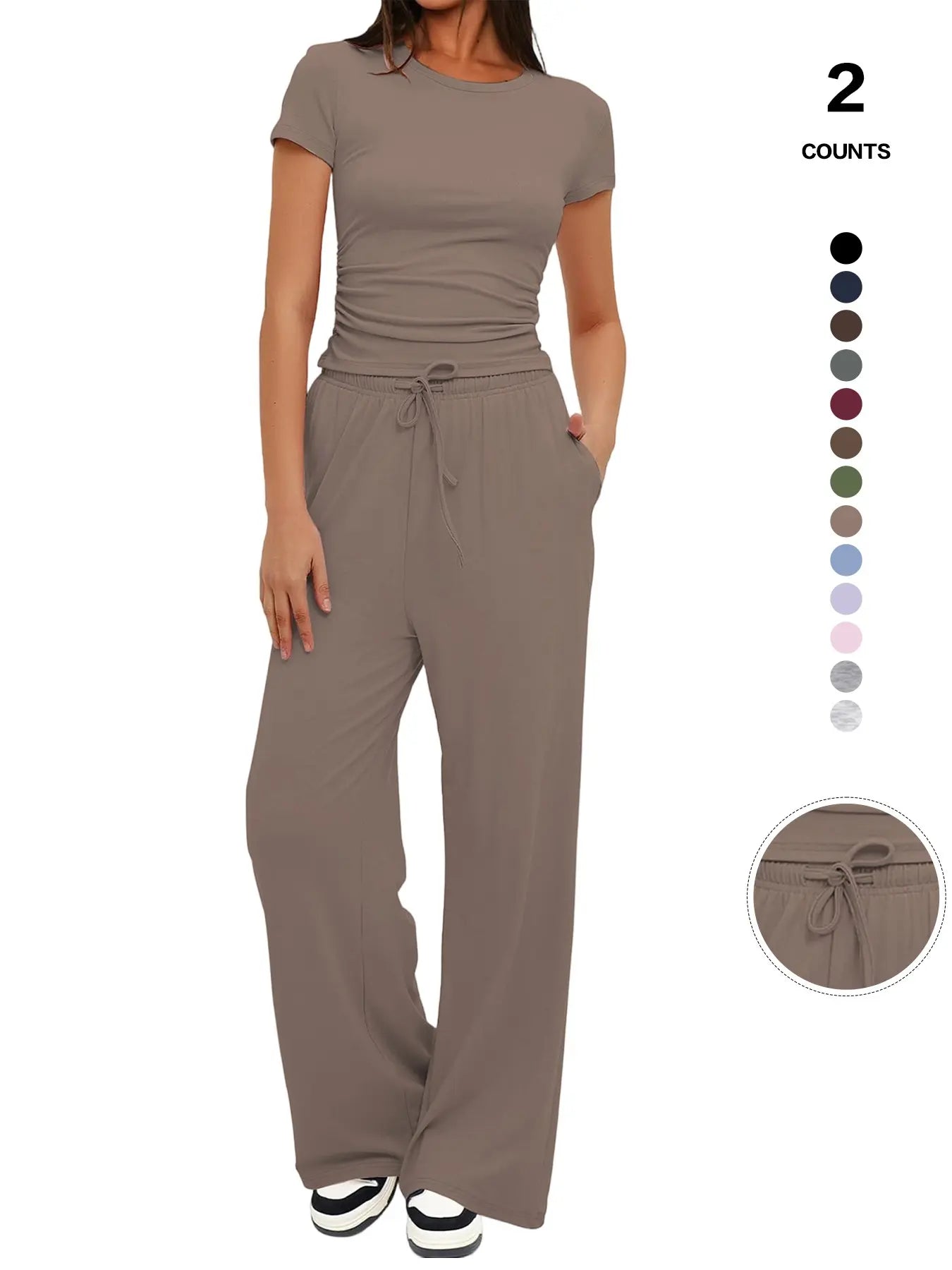 2026 Women'S Solid round Neck Tee & Pants Loungewear Pajamas Two/Six Piece Set, Casual Comfy Pyjama Set for Women, Comfy Loungewear Set for Daily Home Wear
