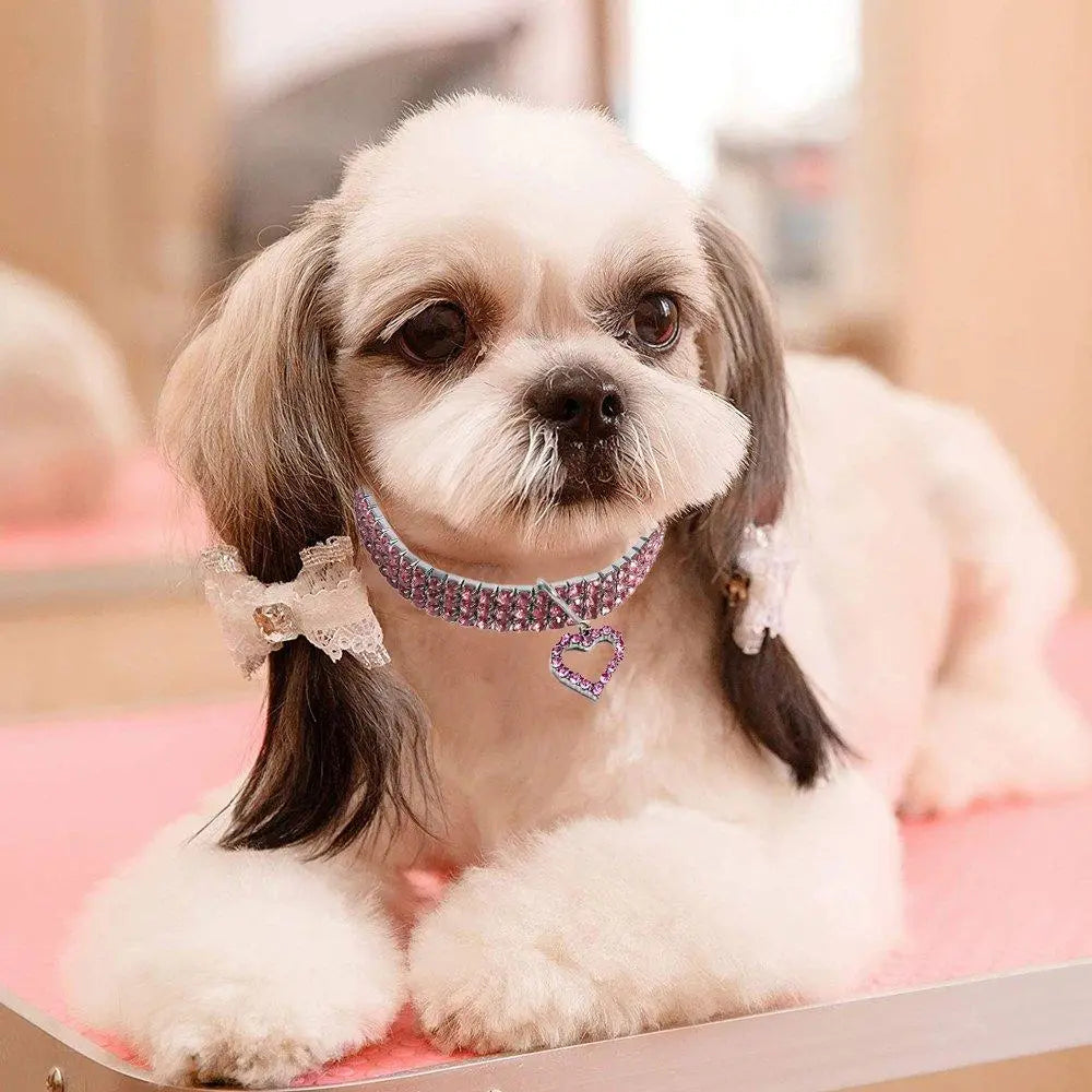 Rhinestone Decor Pet Collar, 1 Count Adjustable Pet Collar with Heart Shaped Pendant, Pet Accessories for Small Medium Large Dogs & Cats