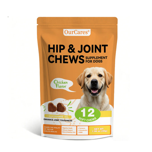 Ourcares Hip and Joint for Dogs Glucosamine for Dogs Hip and Joint Supplement with Chondroitin MSM Vitamins C & E - Chicken Flavor 120 Soft Chews Pet Daily Chews Snacks