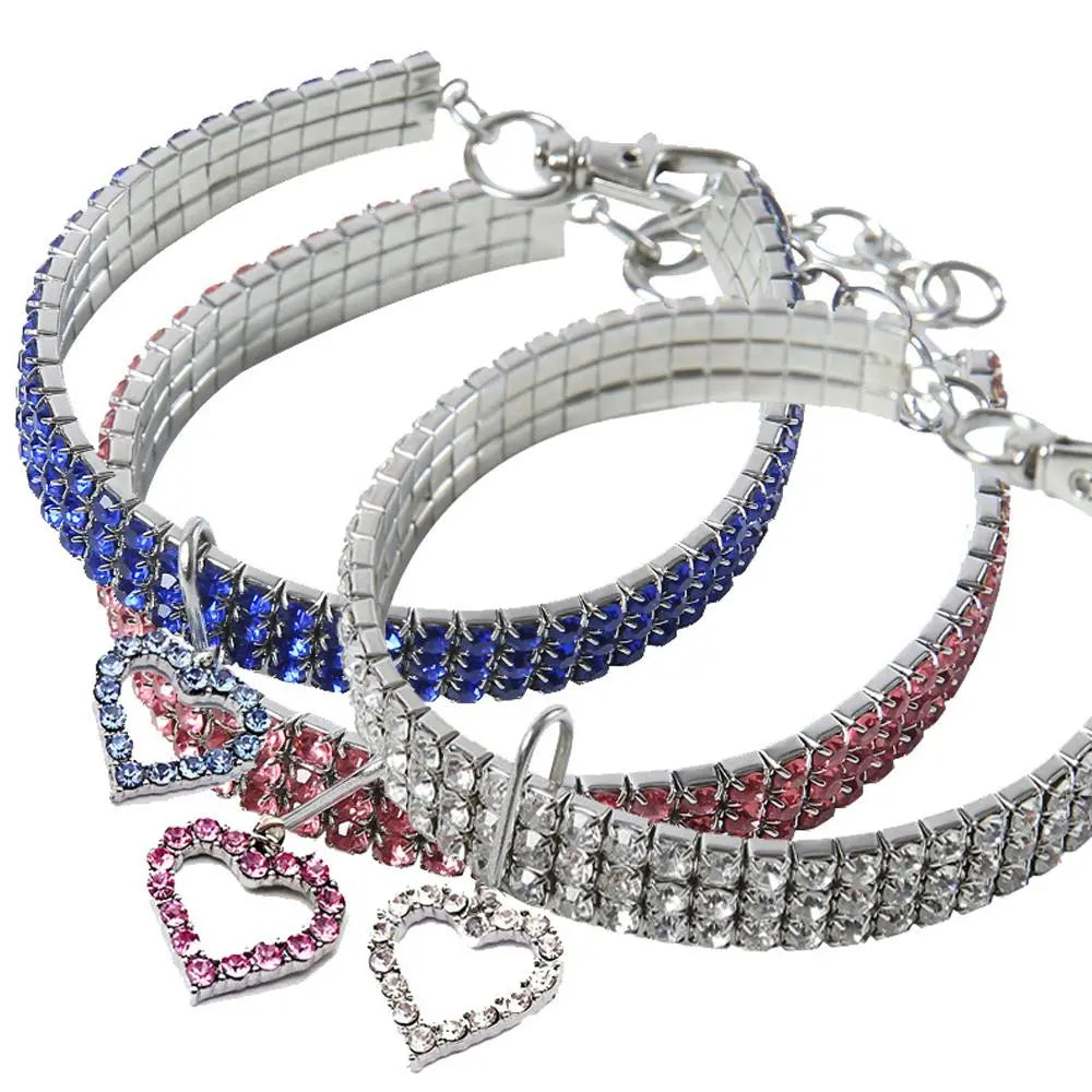 Rhinestone Decor Pet Collar, 1 Count Adjustable Pet Collar with Heart Shaped Pendant, Pet Accessories for Small Medium Large Dogs & Cats