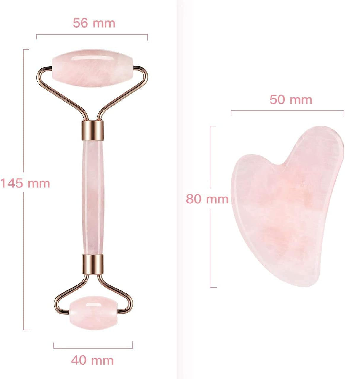 Gua Sha Y Rodillo De Jade Masajeador Facial，Rodillo Natural Facial De Cuarzo，Anti Arrugas anti Arrugas, Masaje Facial anti Envejecimiento De Rodillo (Rodillo De Cuarzo Rosa)