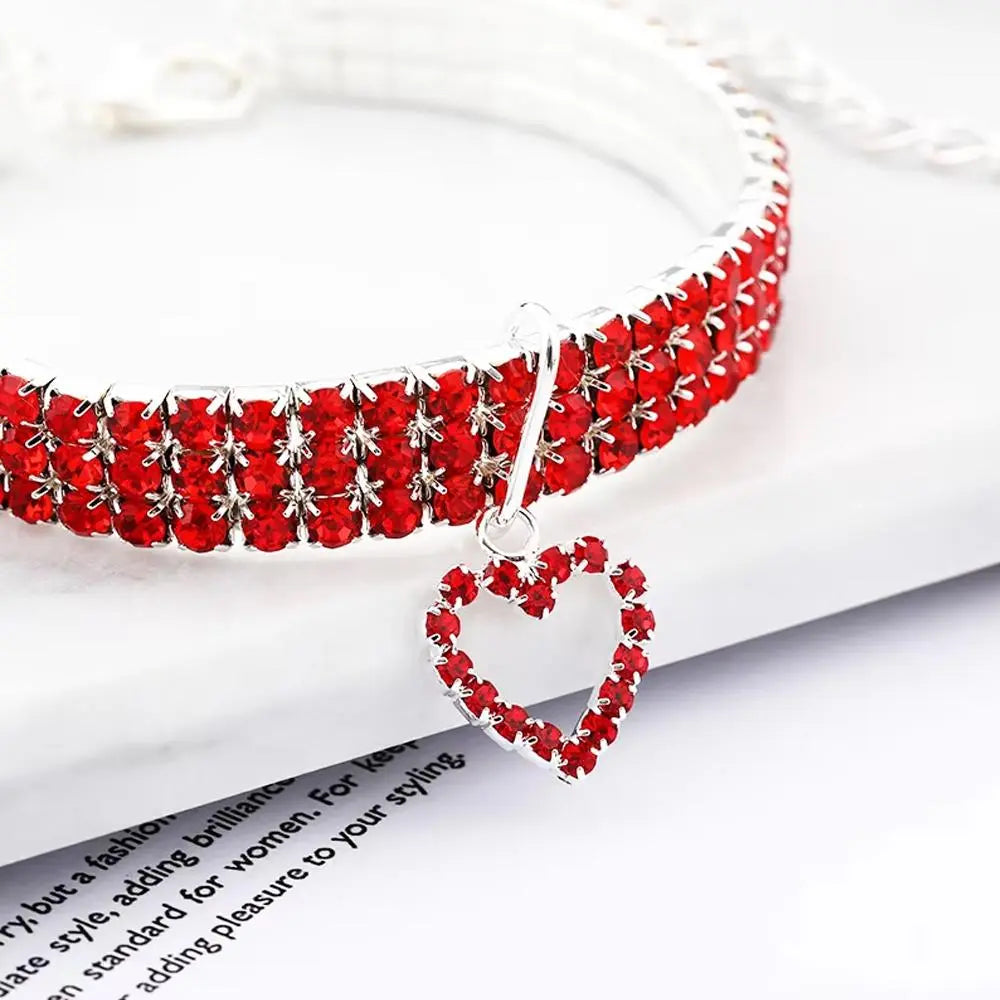 Rhinestone Decor Pet Collar, 1 Count Adjustable Pet Collar with Heart Shaped Pendant, Pet Accessories for Small Medium Large Dogs & Cats