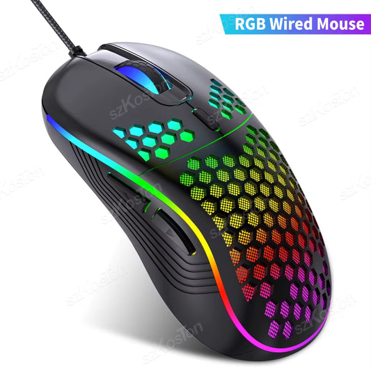 Honeycomb Wired Gaming Mouse RGB Backlight 7200 Adjustable DPI Ergonomic USB Computer Mice for Windows PC & Laptop Gamers