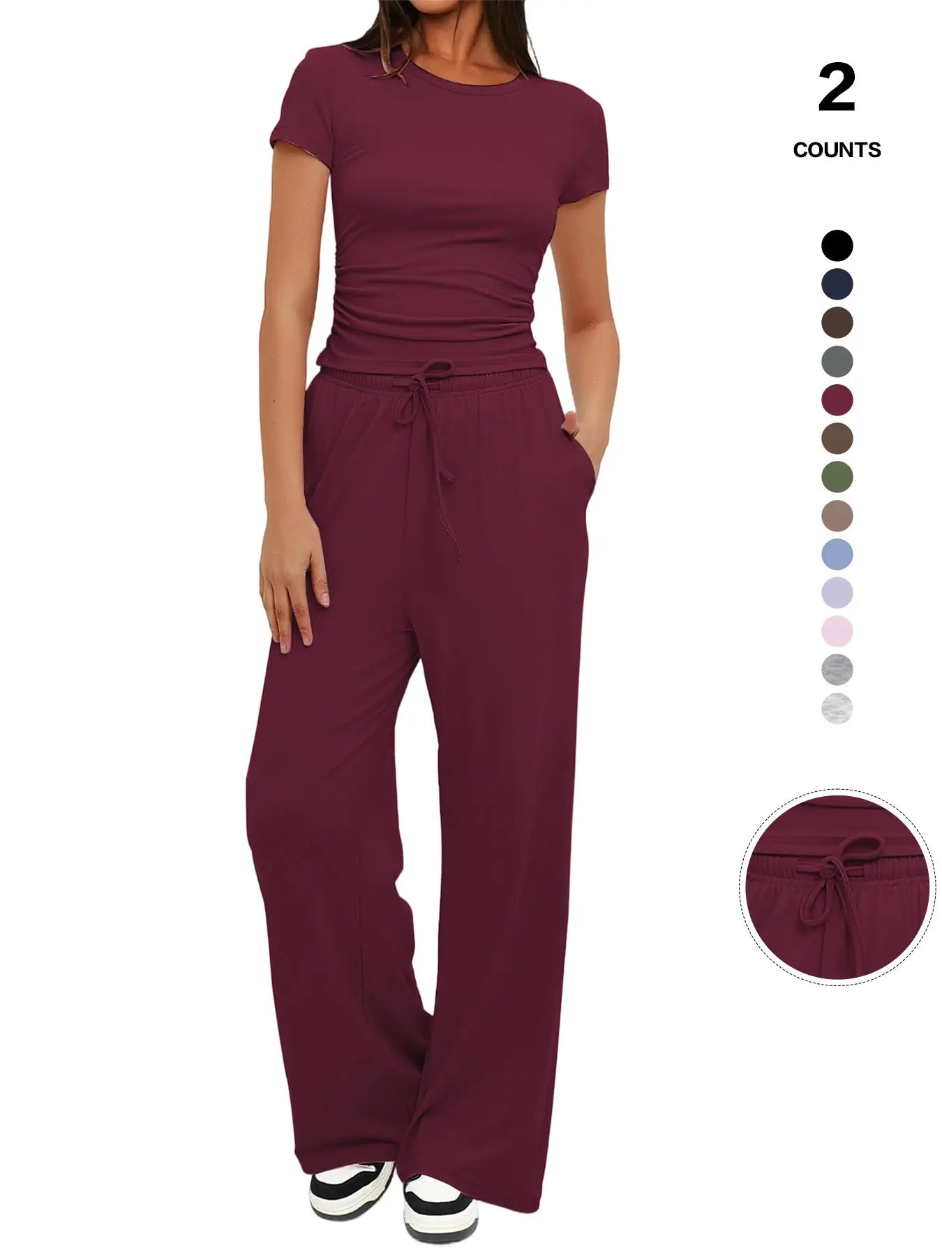 2026 Women'S Solid round Neck Tee & Pants Loungewear Pajamas Two/Six Piece Set, Casual Comfy Pyjama Set for Women, Comfy Loungewear Set for Daily Home Wear