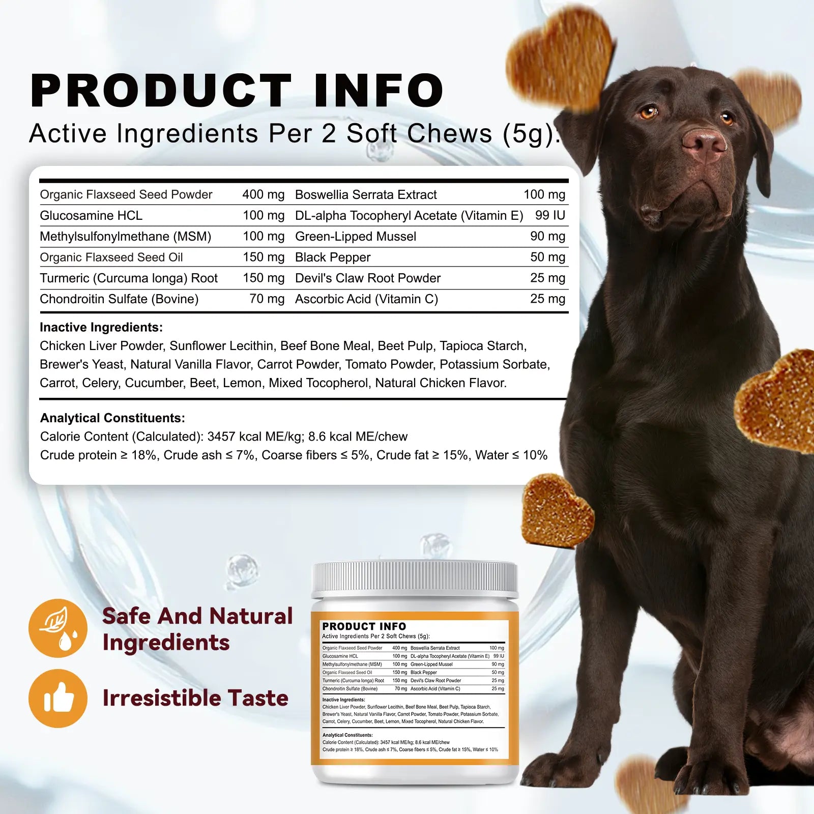 Ourcares Hip and Joint for Dogs Glucosamine for Dogs Hip and Joint Supplement with Chondroitin MSM Vitamins C & E - Chicken Flavor 120 Soft Chews Pet Daily Chews Snacks