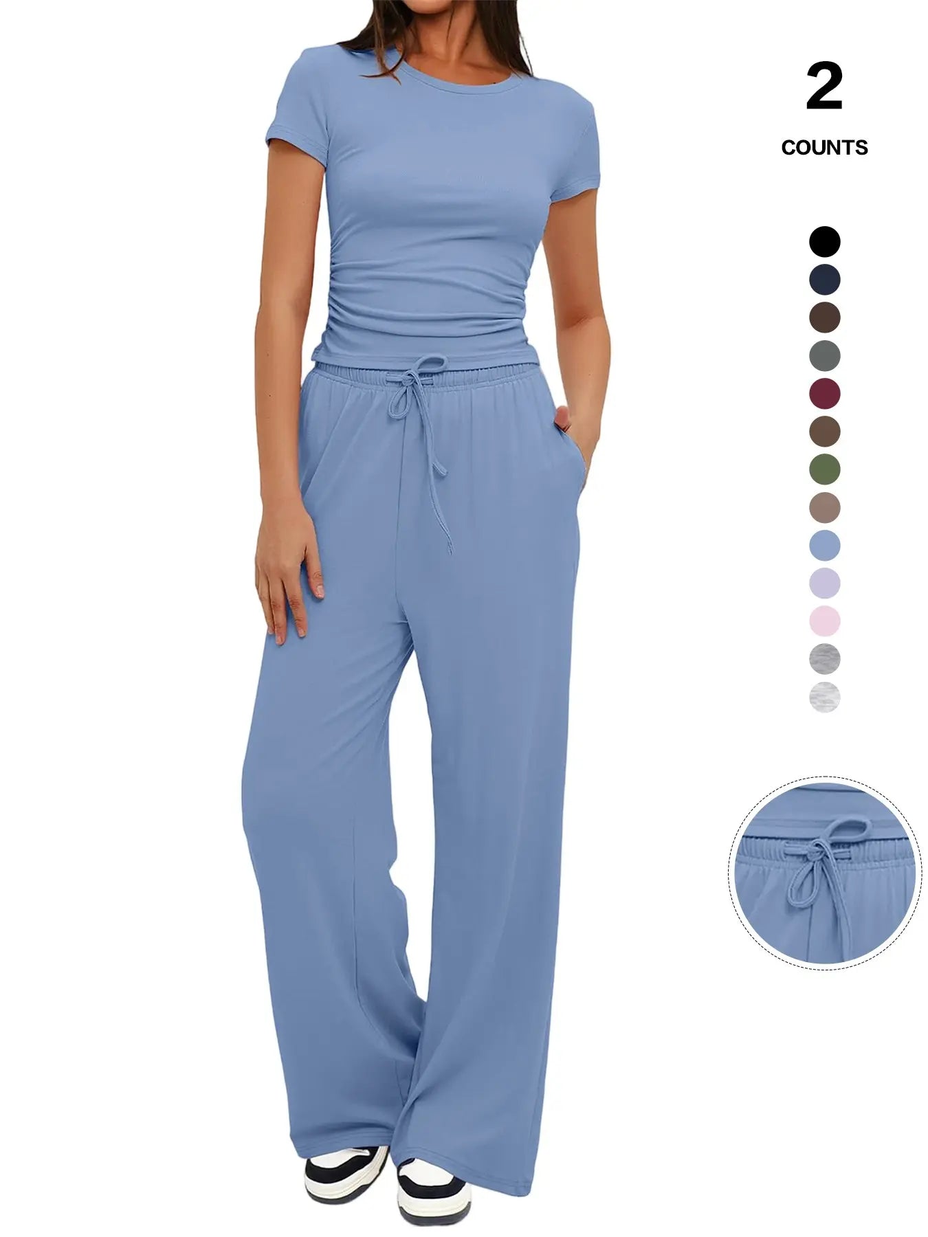 2026 Women'S Solid round Neck Tee & Pants Loungewear Pajamas Two/Six Piece Set, Casual Comfy Pyjama Set for Women, Comfy Loungewear Set for Daily Home Wear