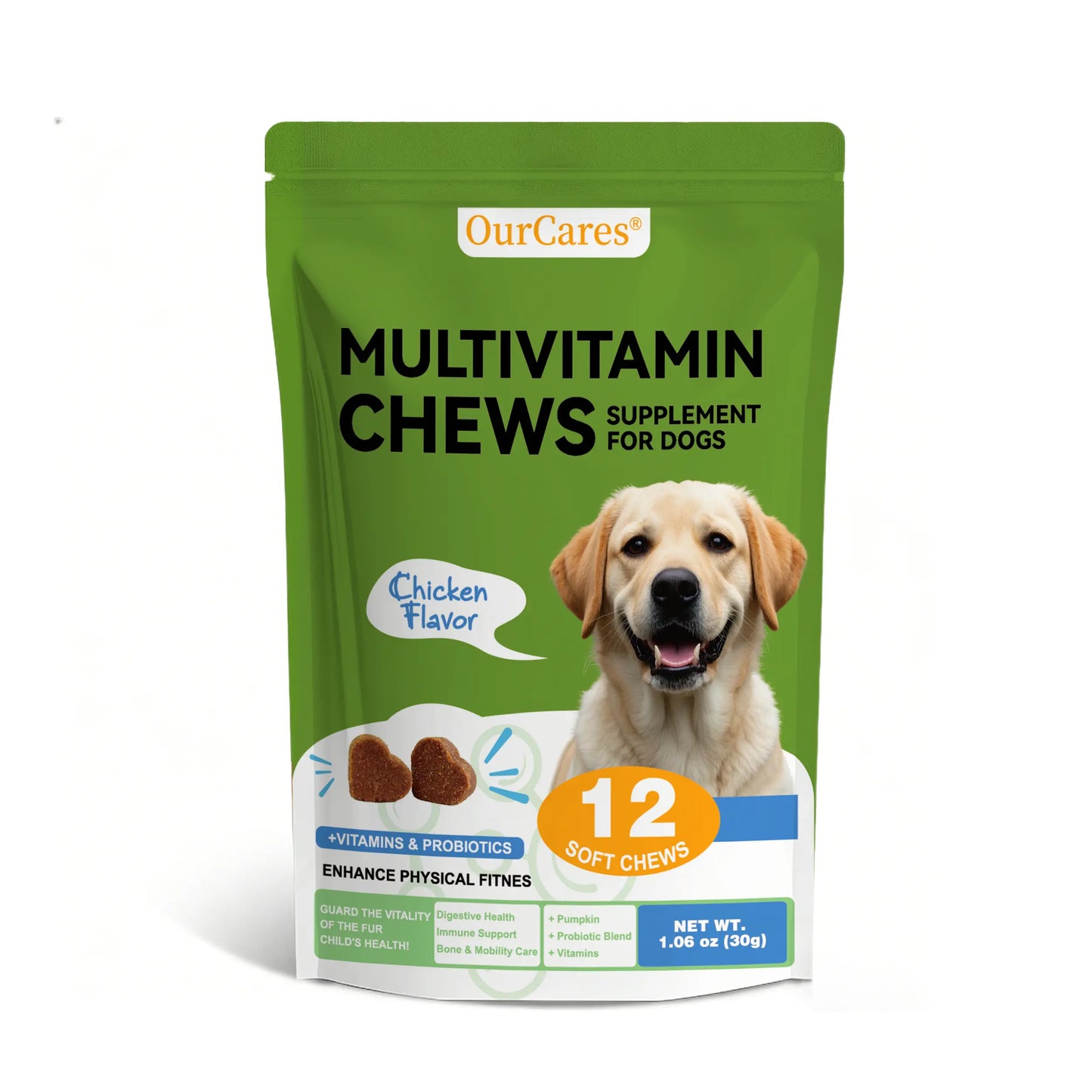 Ourcares Dog Multivitamin Supplements 120 Count Dog Multivitamin Chewable Immune Joint Support Skin Gut Health Glucosamine & Probiotics - Safe for Senior & Puppy Multivitamin - Chicken Flavor Pet Daily Chews Snacks