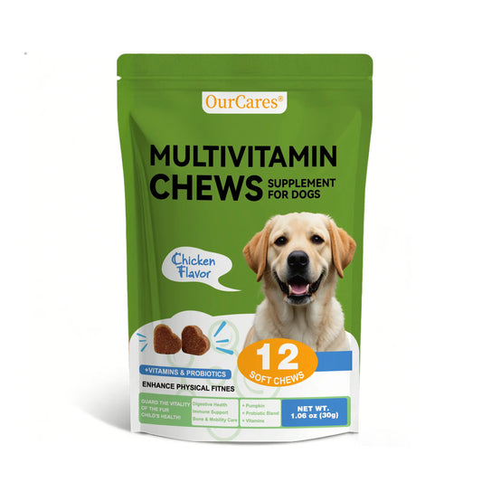 Ourcares Dog Multivitamin Supplements 120 Count Dog Multivitamin Chewable Immune Joint Support Skin Gut Health Glucosamine & Probiotics - Safe for Senior & Puppy Multivitamin - Chicken Flavor Pet Daily Chews Snacks