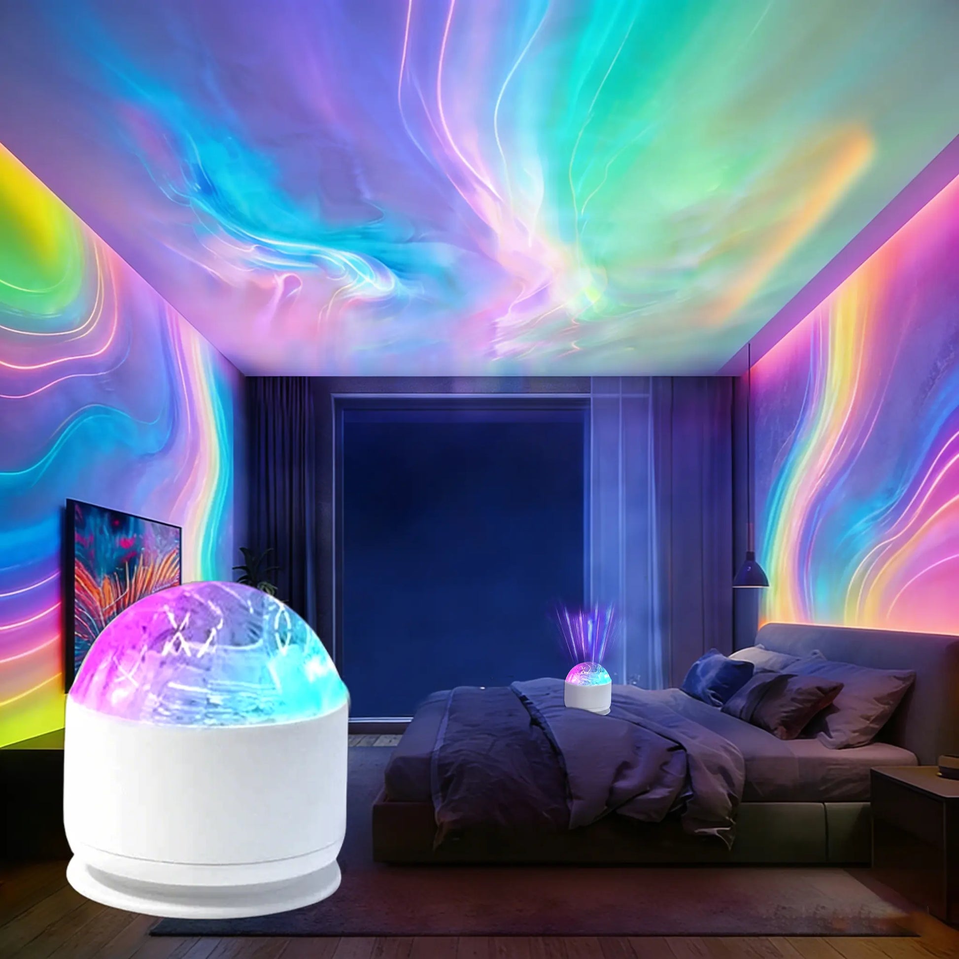 2 Scene -Ocean Wave & 3D Water Rippleprojector Light-Easteregglight 16-Color round Lamp Withcontrol, Relaxation & Romantic Night Ambience Tiktokshopspringglowup