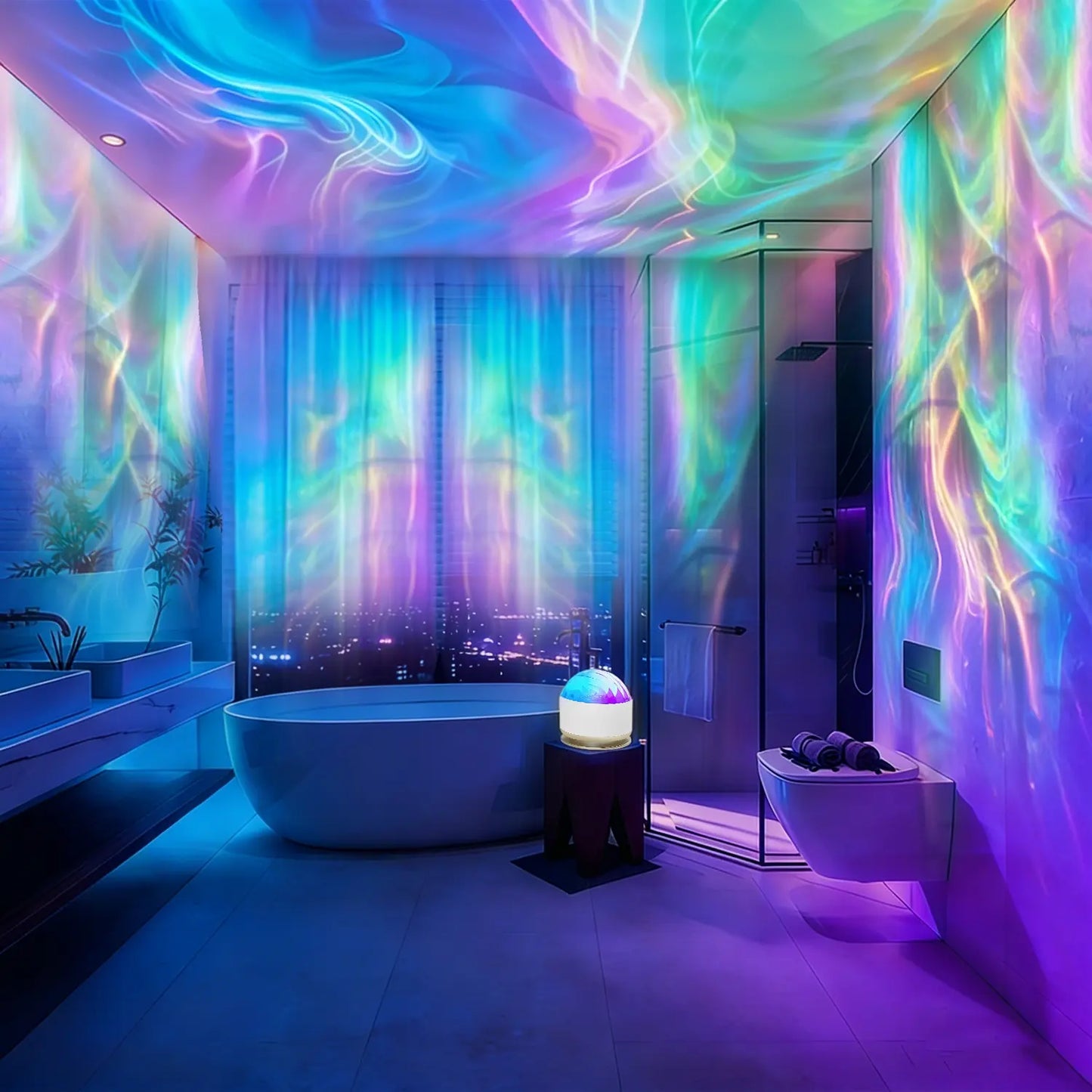 2 Scene -Ocean Wave & 3D Water Rippleprojector Light-Easteregglight 16-Color round Lamp Withcontrol, Relaxation & Romantic Night Ambience Tiktokshopspringglowup