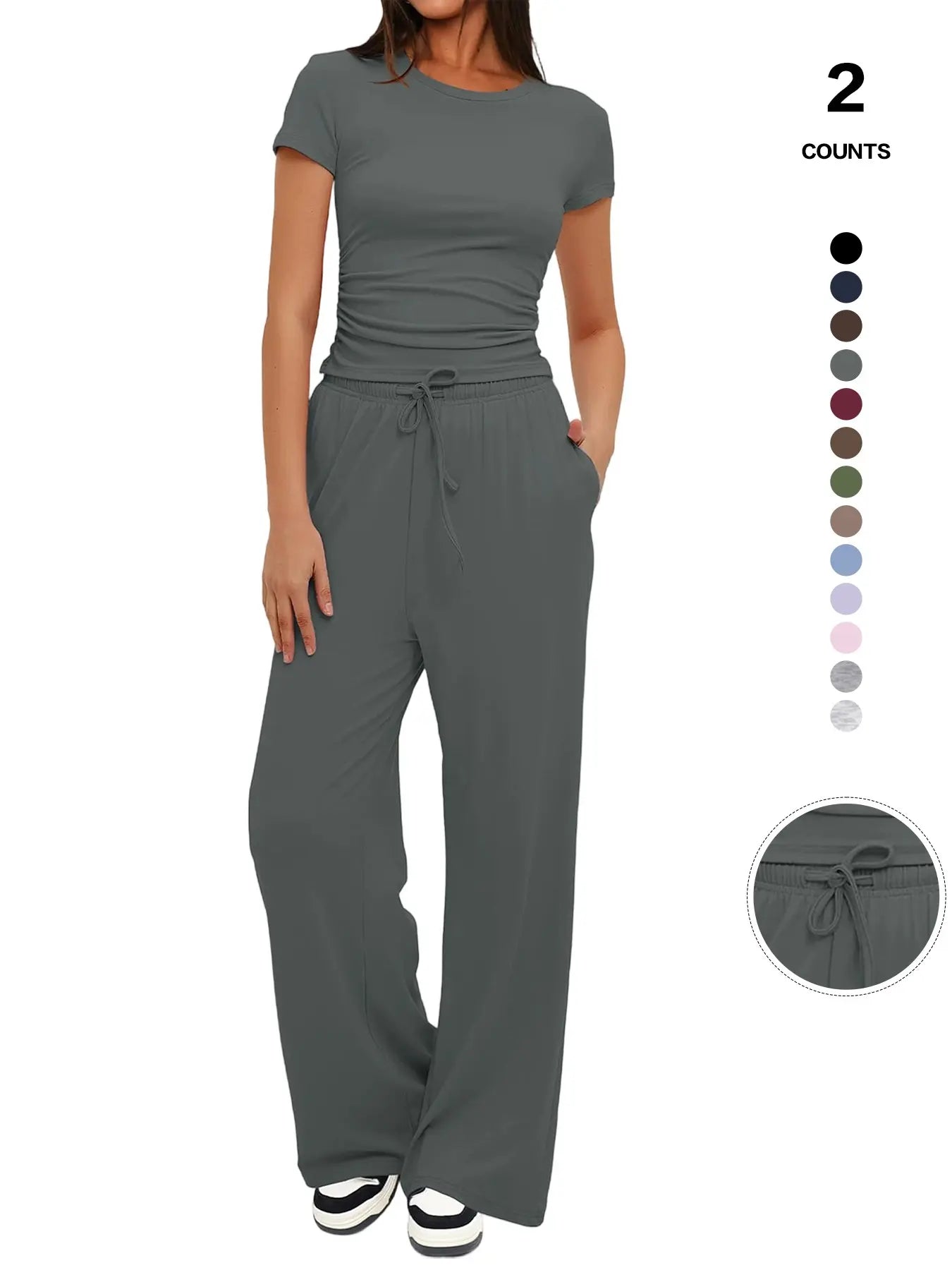 2026 Women'S Solid round Neck Tee & Pants Loungewear Pajamas Two/Six Piece Set, Casual Comfy Pyjama Set for Women, Comfy Loungewear Set for Daily Home Wear