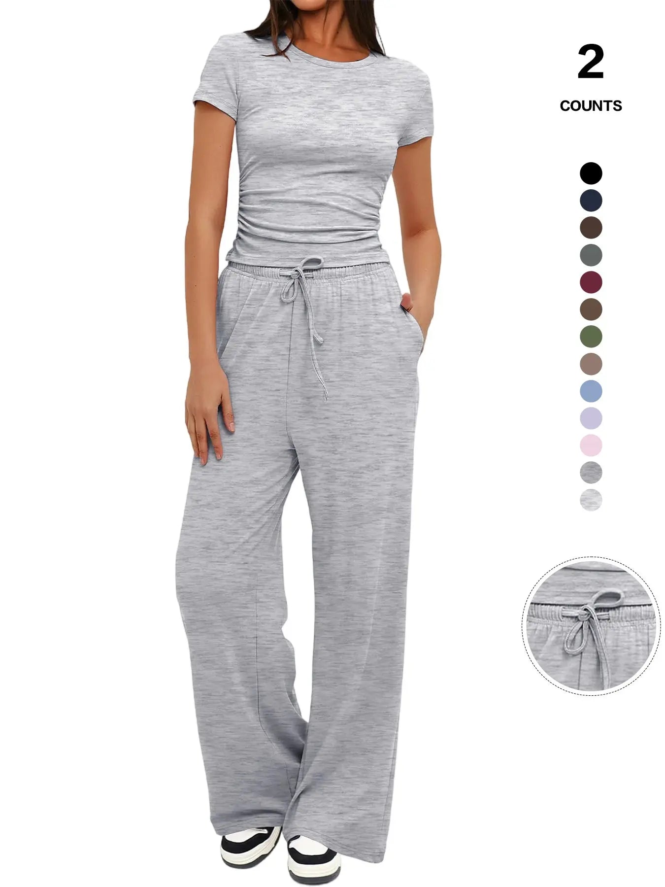 2026 Women'S Solid round Neck Tee & Pants Loungewear Pajamas Two/Six Piece Set, Casual Comfy Pyjama Set for Women, Comfy Loungewear Set for Daily Home Wear